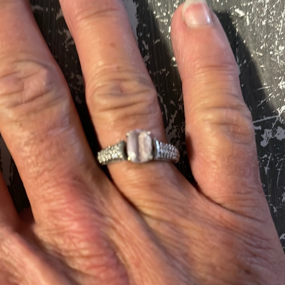 Pink/purple spinnel with diamonds. Solid 14k white gold ring size 7